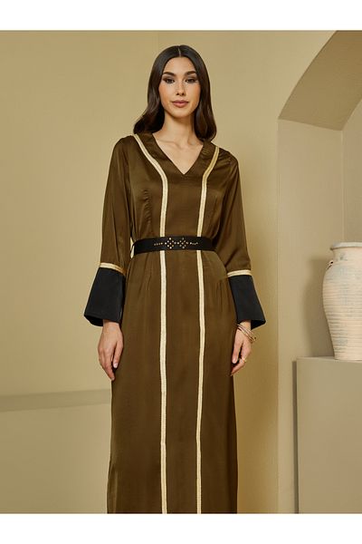 Styli Embellished Belted Contrast Detail Kaftan