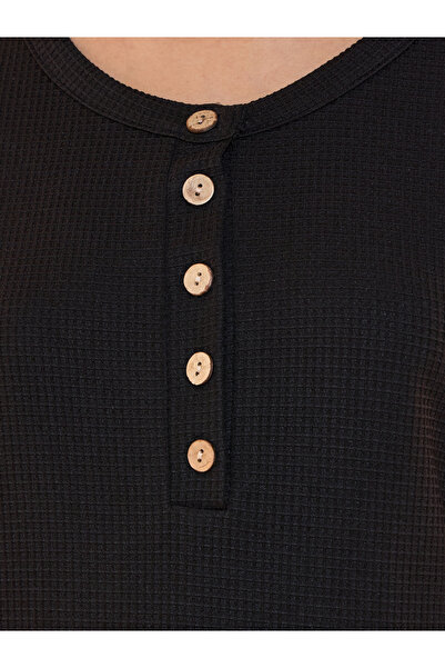 Take Two By Styli Textured Drop Shoulder Button Detail Midi Dress