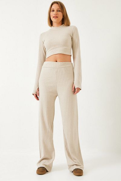 Bianco Lucci Women &Apos; S Set with Finger Straps - Elastic Waisted Palazzo Pants, 0206 60261177