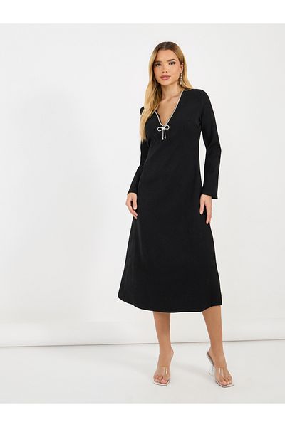 Styli Studded Bow Detail A-Line Midi Dress