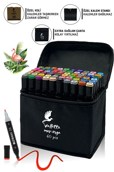 valletta Moringa 60 Pieces Double Sided Art Marker Felt Tip Pen Set with Bag