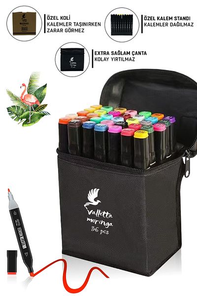 valletta Moringa Double Sided Art Marker Felt Tip Pen Set with Bag