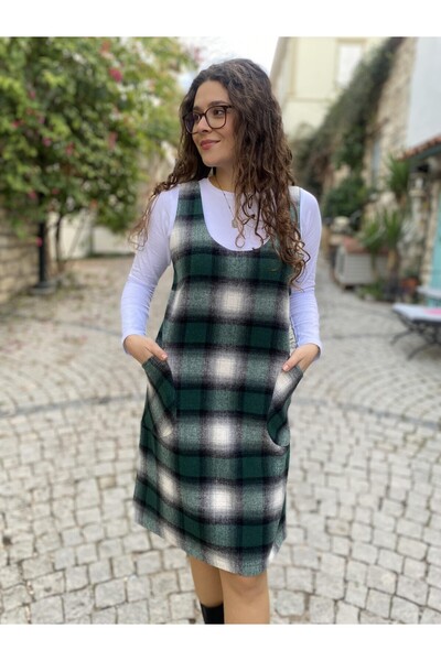 HATİCE CİVELEK Oduncu Ekose Büyük Cepli Jile Elbise HC