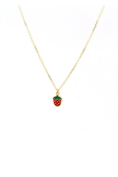 OJ Own Jewelry Çilek Mineli Minimal Kolye 14 Ayar Altın Kaplama 925 Ayar Gümüş