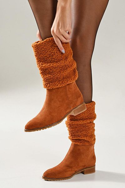 Beyond Γυναικεία παπούτσια Tan Wooly 3cm BYNDENV1026 με τακούνι