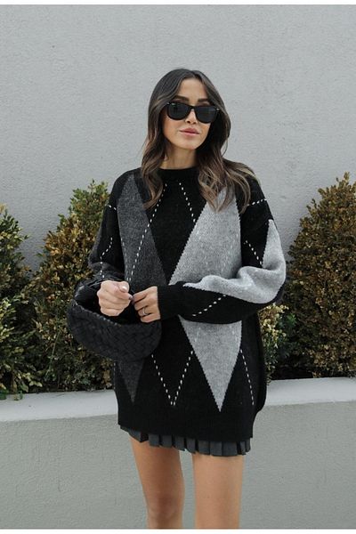 Alegante Oversize Diamond Patterned Knitwear Sweater
