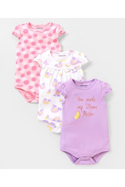 Babyoye طقم ملابس داخلية بأكمام قصيرة من القطن صديق البيئة مكون من 3 قطع - مت...