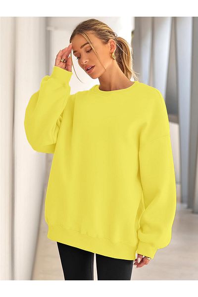 COMBİNE MİCHAİL Yellow Color - Crew Neck Women's Oversize Sweatshirt