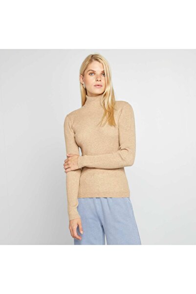 KIABI Ribbed knit polo neck sweater BEIGE