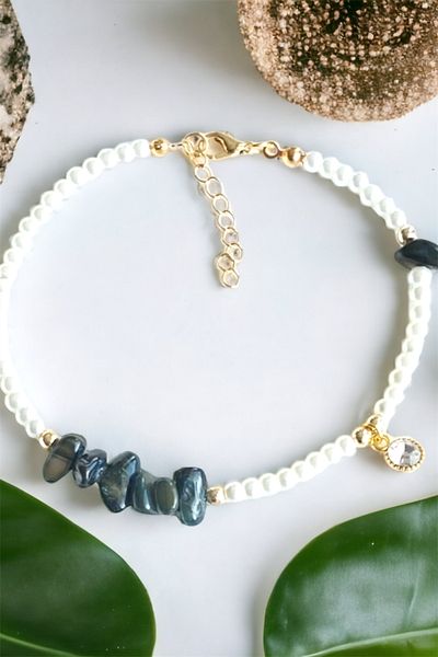 Sose Moda Khaki Natural Broken Stone Bracelet with Glass Tip Detail