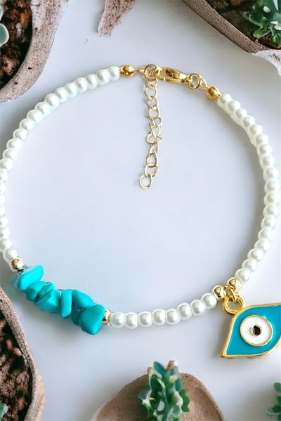 Sose Moda Turquoise Eye Detailed Broken Natural Stone Bracelet