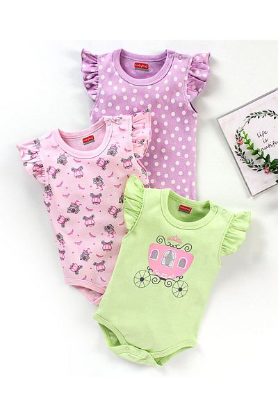 Babyhug %100 Kısa Kollu Taşıma ve Nokta Baskılı Tek Parça 3'lü Paket - çok Renkli