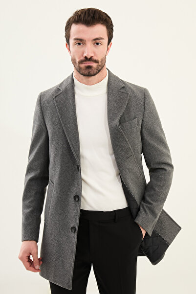 Mcr Plain Slim Fit Mono Collar Classic Men's Cashmere Coat Anthracite - 21312.24K