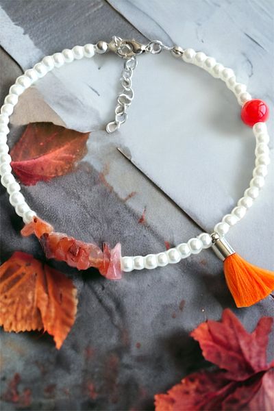Sose Moda Natural Broken Stone Orange Tassel Bracelet