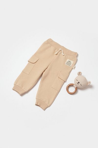 BabyCosy Pantaloni Cu Buzunare Laterale, Two Thread, 100%bumbac Organic - Stone,