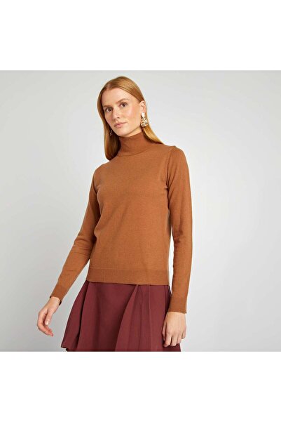 KIABI Fine-knit polo neck sweater BROWN