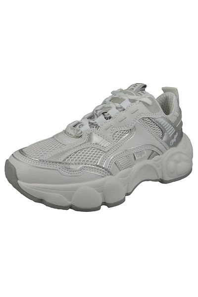 Buffalo Damen Low Sneaker CLD Run Jog Low Top Vegan 1630649 Weiß White/Silver Textil/Synthetik mit Perfect
