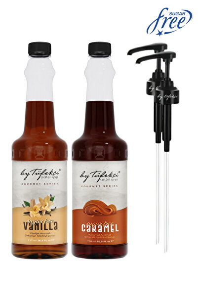 By Tüfekçi Gourmet Series Avantajlı Set Şekersiz Karamel Vanilya Kokteyl Pasta Kahve Şurubu 2X750ml Doğal Aroma