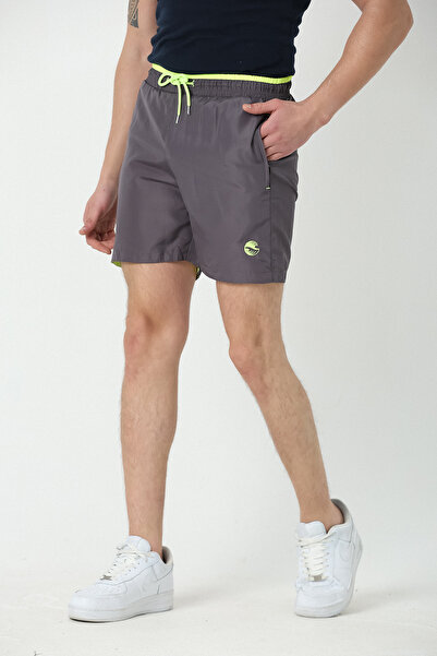 rlt relax time Men's Anthracite-neon Yellow Garnished Embroidered Pool-Sea Shorts