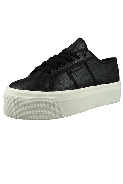 Superga Damen Low Sneaker 2790 Tumbled Leather Low Top S7112EW Schwarz ADT schwarz Favorio Leder