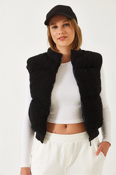 Bianco Lucci Damen-Teddy-Weste mit geripptem Taschendetail und Reißverschluss 939125 60261183
