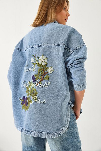 Bianco Lucci Dámská květinová vyšívaná oversize džínová bunda s detailem kapsy 60261191