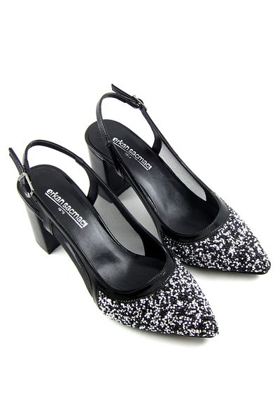 Erkan Saçmacı Panula Plus Pantofi de Seara Negru Vegan Stoned Mesh Spate Deschis