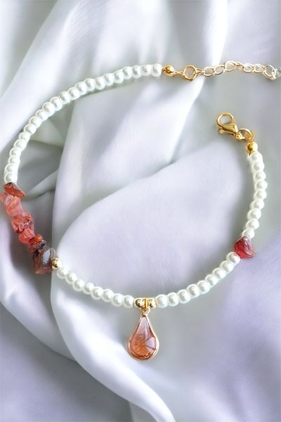 Sose Moda Orange Drop Stone Broken Natural Stone Bracelet
