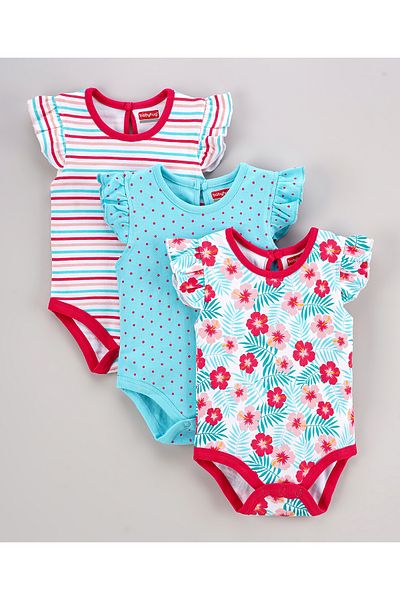 Babyhug %100 Pamuklu Uçuşan Kollu Tek Parçalar çok Renkli 3'lü Paket - çok Renkli