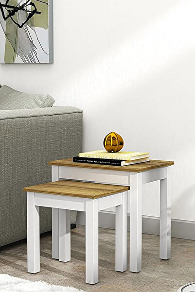 Noname Masif Ahşap Eskitme Zigon Sehpa 2 li Model