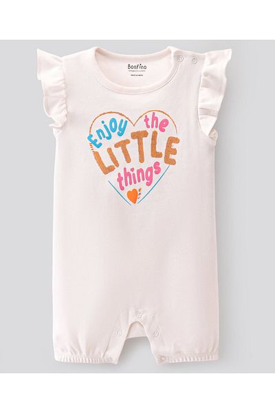 Bonfino 100% Cotton Knit Frill Sleeves Rompers Text Print Pack of 4 - Multicolour