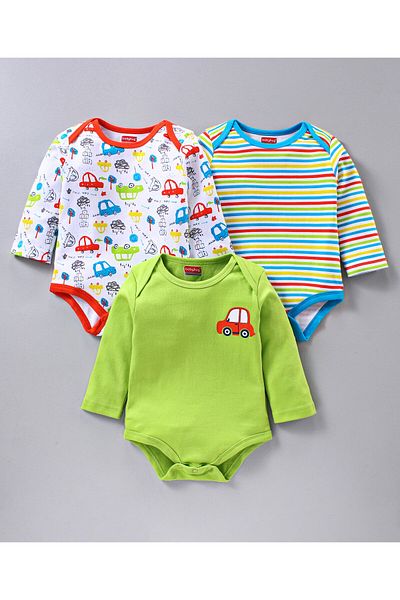 Babyhug طقم من 3 قطع من ملابس النوم بأكمام طويلة وطبعات متعددة - متعدد الألوان