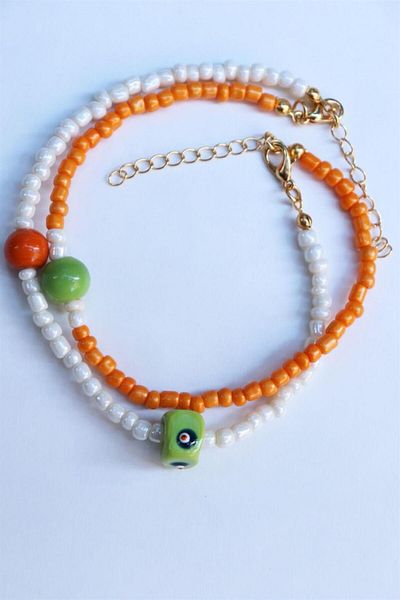 Sose Moda Green Double Bead Bracelet - Evil Eye Bead Detail