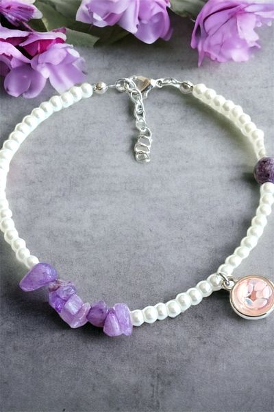 Sose Moda Purple Cracked Natural Stone Bracelet with Pink Tip
