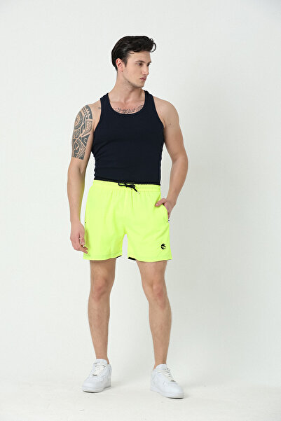 FY SPORT Ανδρικό σορτς πισίνας-θάλασσας με κεντημένο φωσφόρο πορτοκαλί-μαύρο γαρνιρισμένο