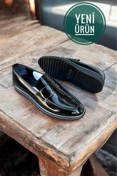 romex mocasini din piele lacuita neagra fara siret logodna nunta ocazii speci...