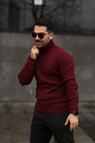 Know Men's Burgundy Turtleneck Winter Knitwear Sweater