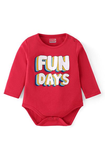 Babyhug طقم من 3 قطع من ملابس النوم المخططة والمطبوعة بنصوص بأكمام طويلة من القطن بنسبة 100% - أحمر وأبيض