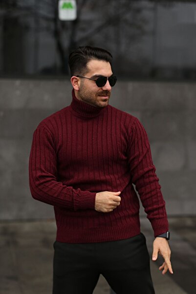 Know Men's Burgundy Turtleneck Winter Knitwear Sweater