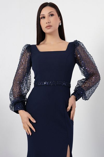 PULLIMM Rochie de seara cu decolteu patrat, maneci si talie cu margele ECR5434