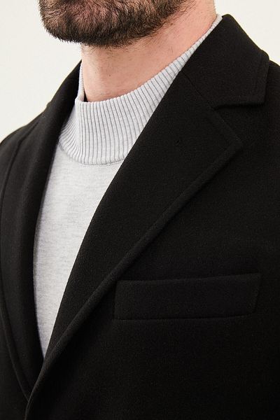 Mcr Straight Slim Fit Mono Collar Classic Men's Cashmere Coat Black - 21312.24K
