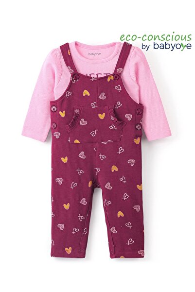 Babyoye Eco Conscious 100% Cotton Heart Printed Dungaree with Full Sleeves In...