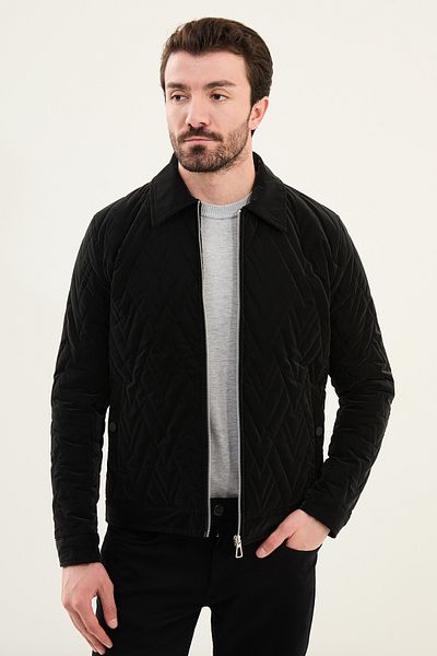 Mcr Patterned Slim Fit Shirt Collar Quilted Men's Coat Black - 39634.24K