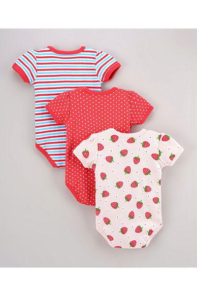Babyhug %100 Pamuklu Kısa Kollu Tek Parça Tulumlar Baskılı 3'lü Paket - çok Renkli
