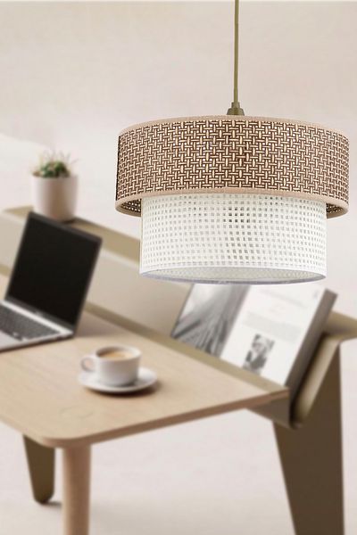 Emg DesiGn Rattan 2 Tier Cake Pendant Lamp Chandelier Children's Room Bedroom Living Room Kitchen Hall