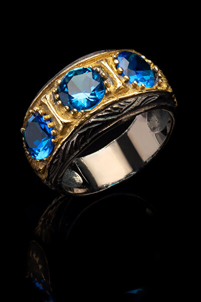 OTTOTESBİH Topaz Taşlı Yüzük Erkek Yüzük 925 Ayar Gümüş Yüzük