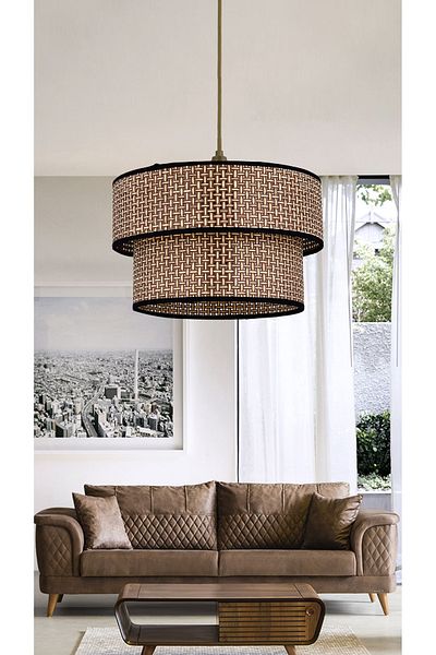 Emg DesiGn Rattan 2 Tier Cake Pendant Lamp Chandelier Children's Room Bedroom Living Room Kitchen Hall