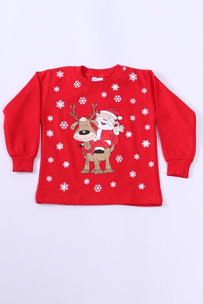 HÇM New Year's Kids Sweat Christmas - Father and Snowflake Printed Ribbed E29 Hcm00346