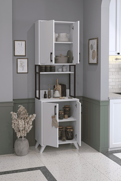 Bofigo 4 Kapaklı Çok Amaçlı Dolap Sedef Mutfak Dolabı Erzak Dolabı Kiler Dolabı Beyaz