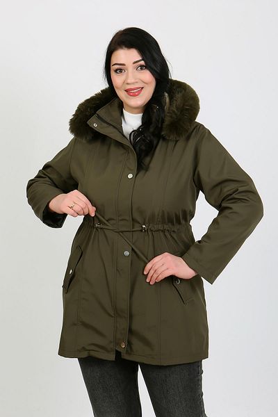 By Alba Collection Women's Khaki Water Repellent Bondit Fabric Detachable Hooded Plus Size Coat